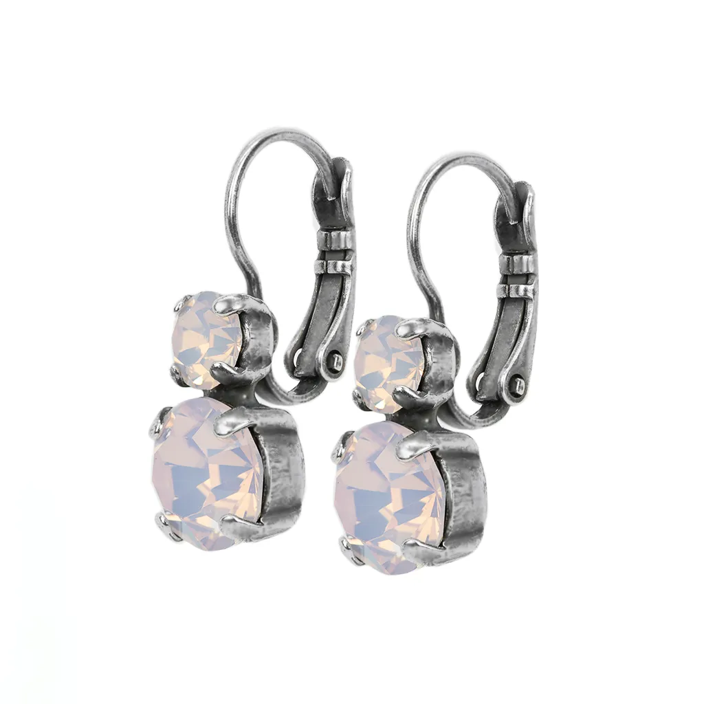 Medium Double Stone Leverback Earrings in "Rose Water Opal" *Custom*