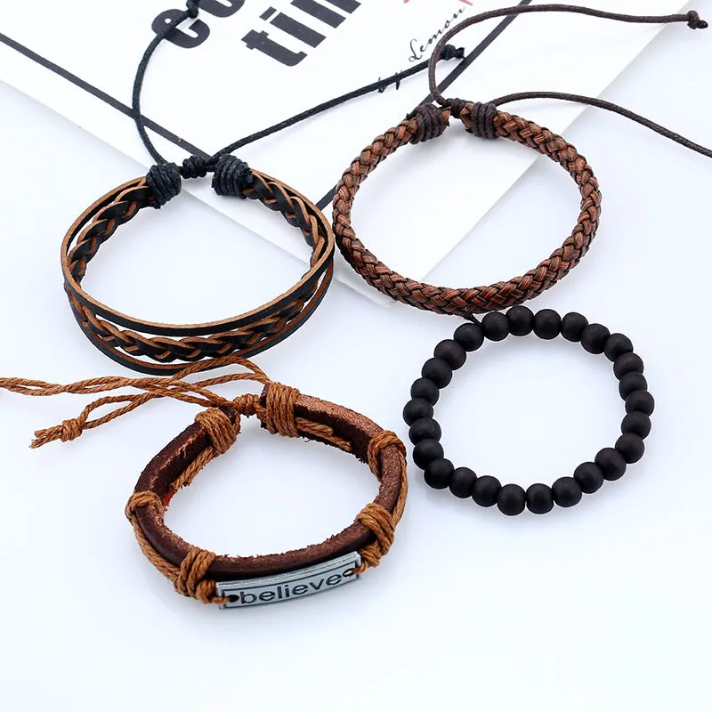 Men's Cattle Leather Bracelet European and American Vintage Weave DIY Leather Bracelet