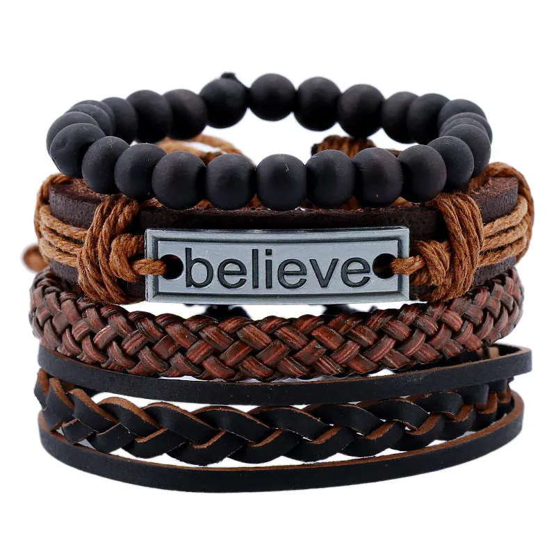 Men's Cattle Leather Bracelet European and American Vintage Weave DIY Leather Bracelet