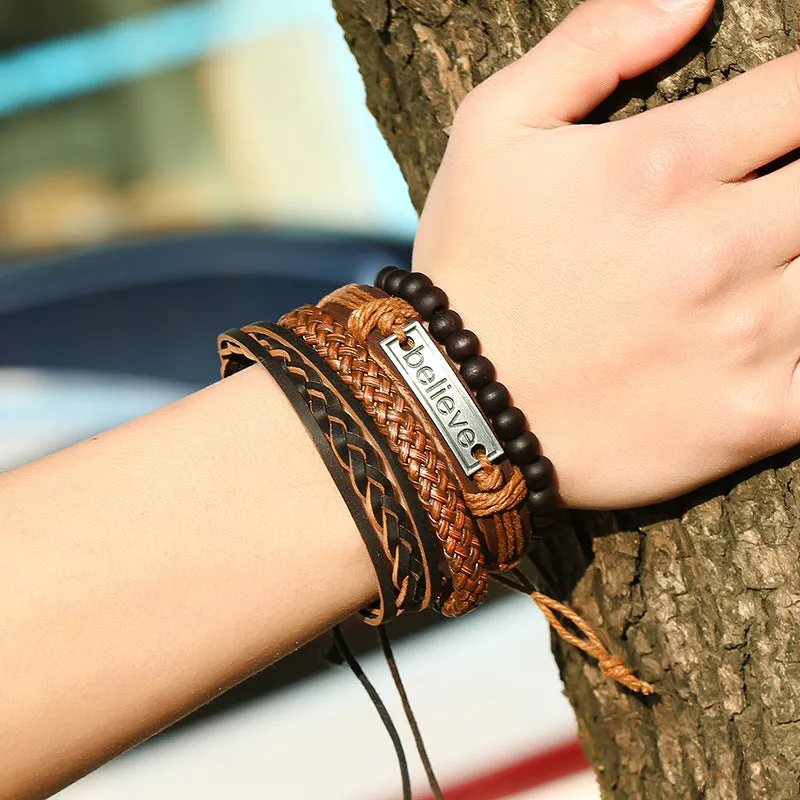 Men's Cattle Leather Bracelet European and American Vintage Weave DIY Leather Bracelet