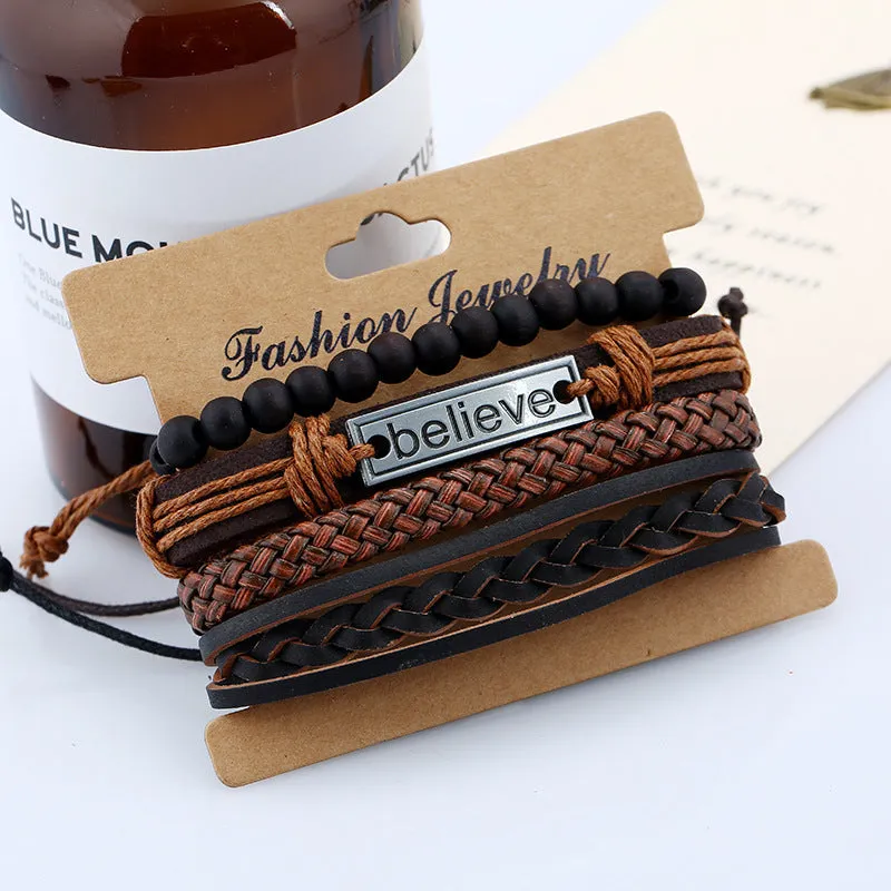Men's Cattle Leather Bracelet European and American Vintage Weave DIY Leather Bracelet
