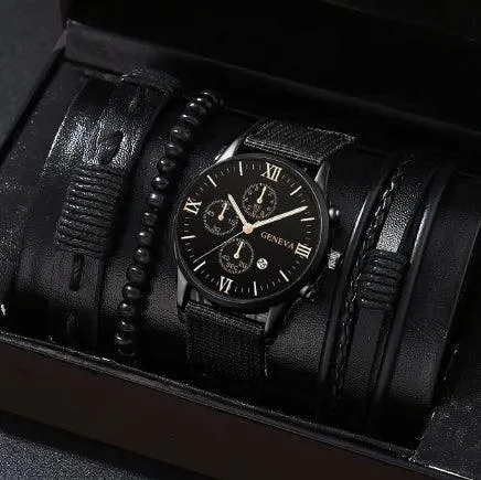 Men's Fashion Simple Quartz Watch All-match Beaded Bracelet