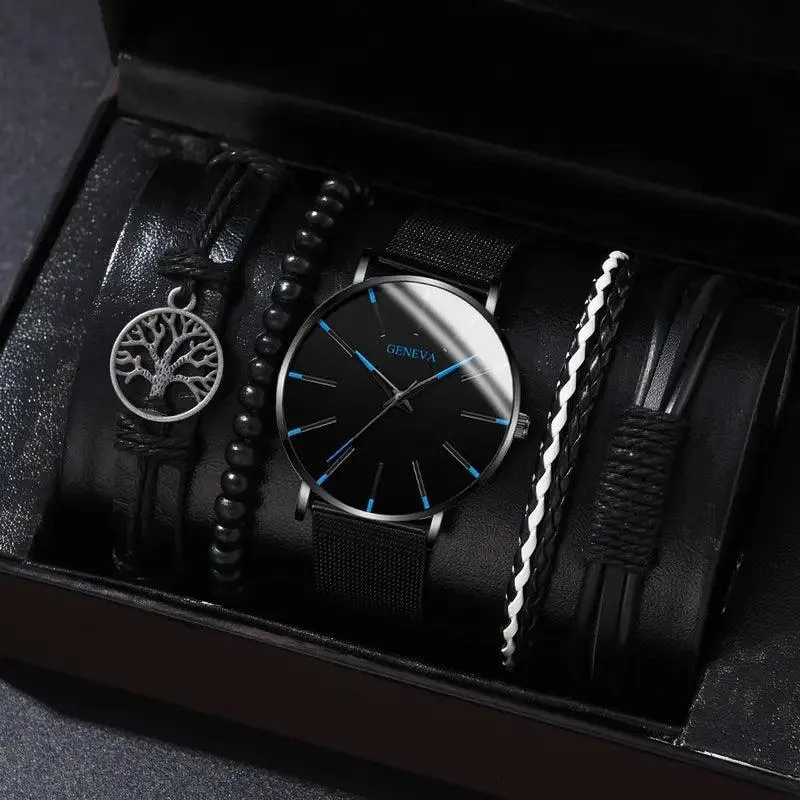 Men's Fashion Simple Quartz Watch All-match Beaded Bracelet