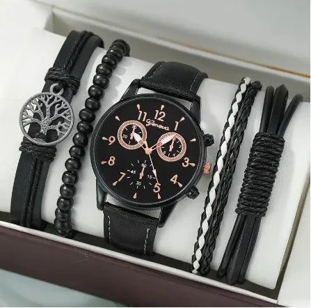Men's Fashion Simple Quartz Watch All-match Beaded Bracelet