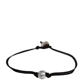 Men's Sterling Silver Fearlessness Bead Bracelet on Black Cord with Button Closure