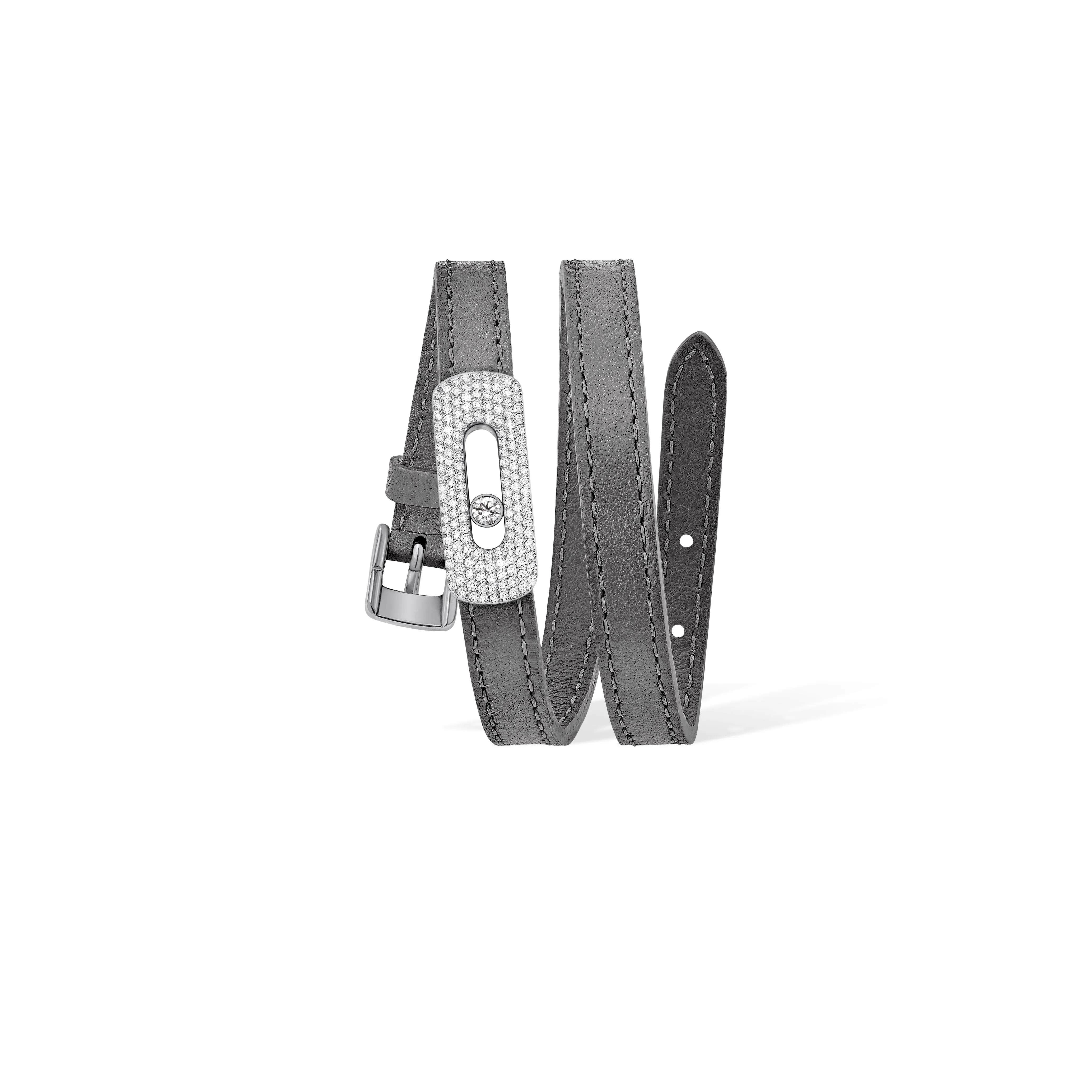 MESSIKA, MY MOVE LEATHER BRACELET, GRAPHITE GREY, WHITE GOLD PAVÉ