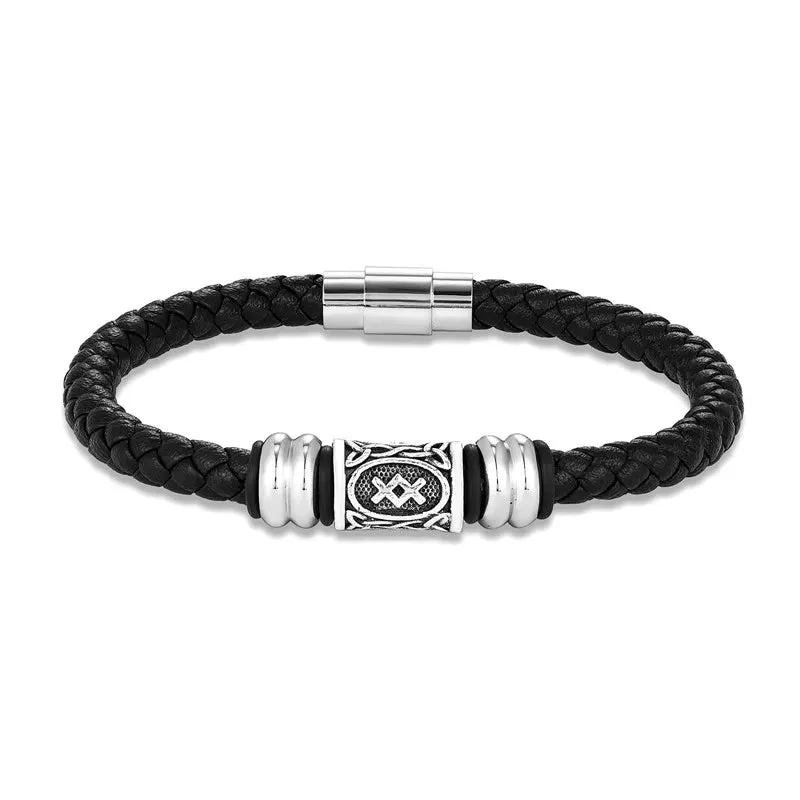 MKENDN Personalized Norse Viking Runes Amulet Bracelet Leather Wristband With Futhark Rune Bead In Your Choice Viking Jewelry