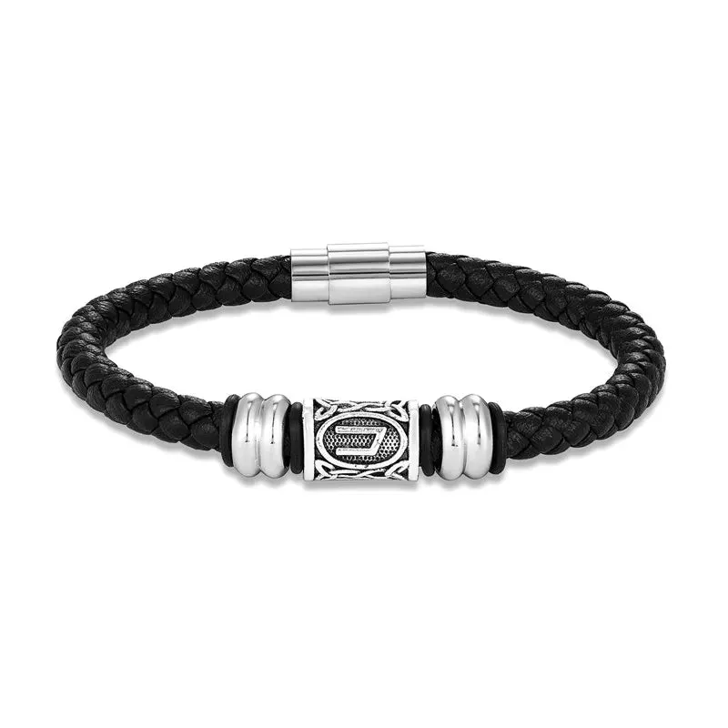 MKENDN Personalized Norse Viking Runes Amulet Bracelet Leather Wristband With Futhark Rune Bead In Your Choice Viking Jewelry