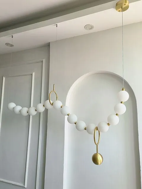 Modern White pvc Ball Pendant Lamp For Restaurant Hall Creative Necklace Chandelier Dining Room Kitchen Designer Lighting Led