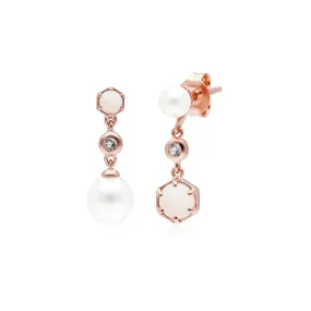 Moderne Perle, Opal & Topas Asymmetrische Tropfen Ohrringe in Rose Vergoldetem Sterling Silber