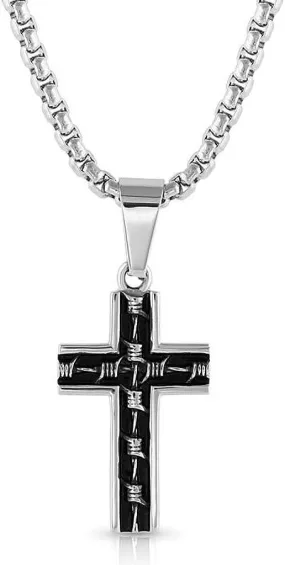 Montana Silversmiths Necklace Men's Barbed Wire Cross Pendant 24" NC5602