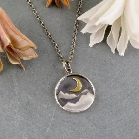 Moon and Mountains Disc Necklace