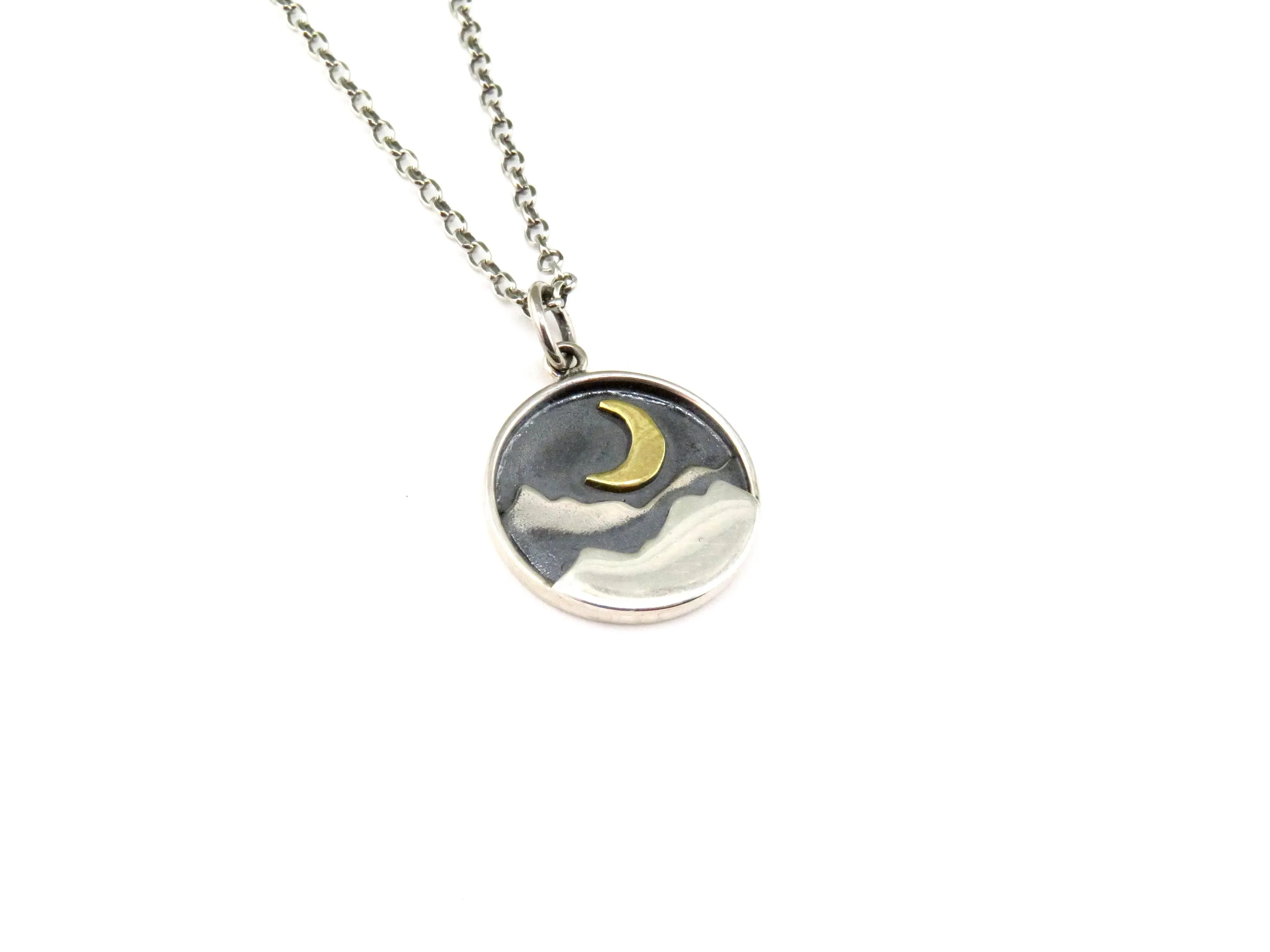 Moon and Mountains Disc Necklace