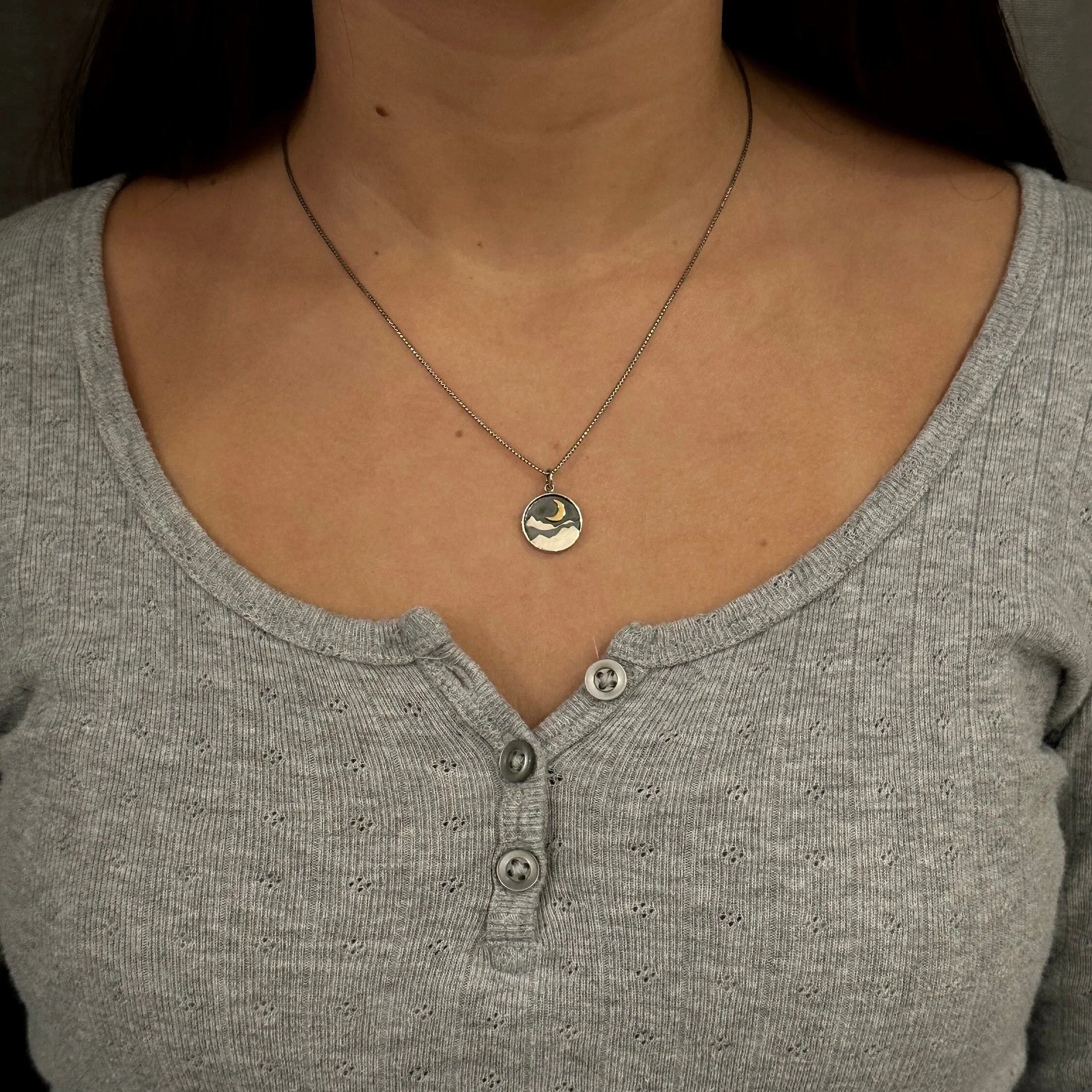 Moon and Mountains Disc Necklace