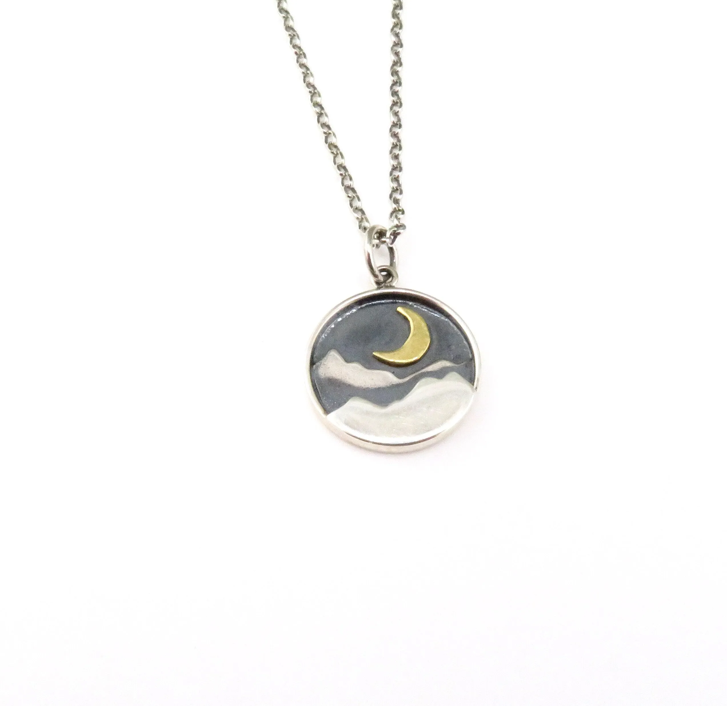 Moon and Mountains Disc Necklace