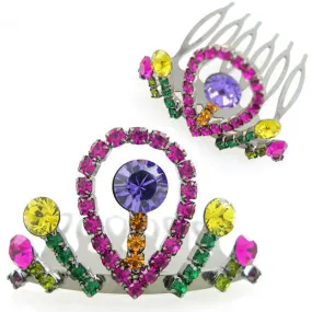Multi-colored Swarovski Rhinestone Mini Tiara Comb 1.5" Wide