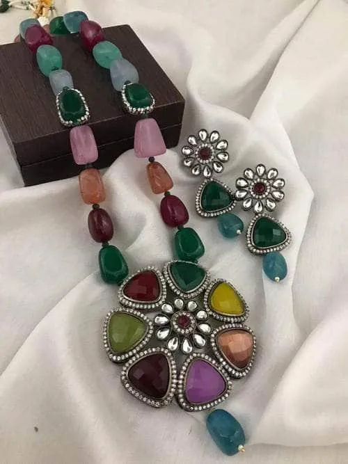 Multi Stone Pendant Necklace Set