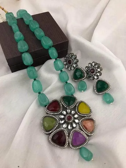 Multi Stone Pendant Necklace Set