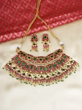 Multicolor Gold Plated Jadau Kundan Bridal Necklace Set - MS2089M