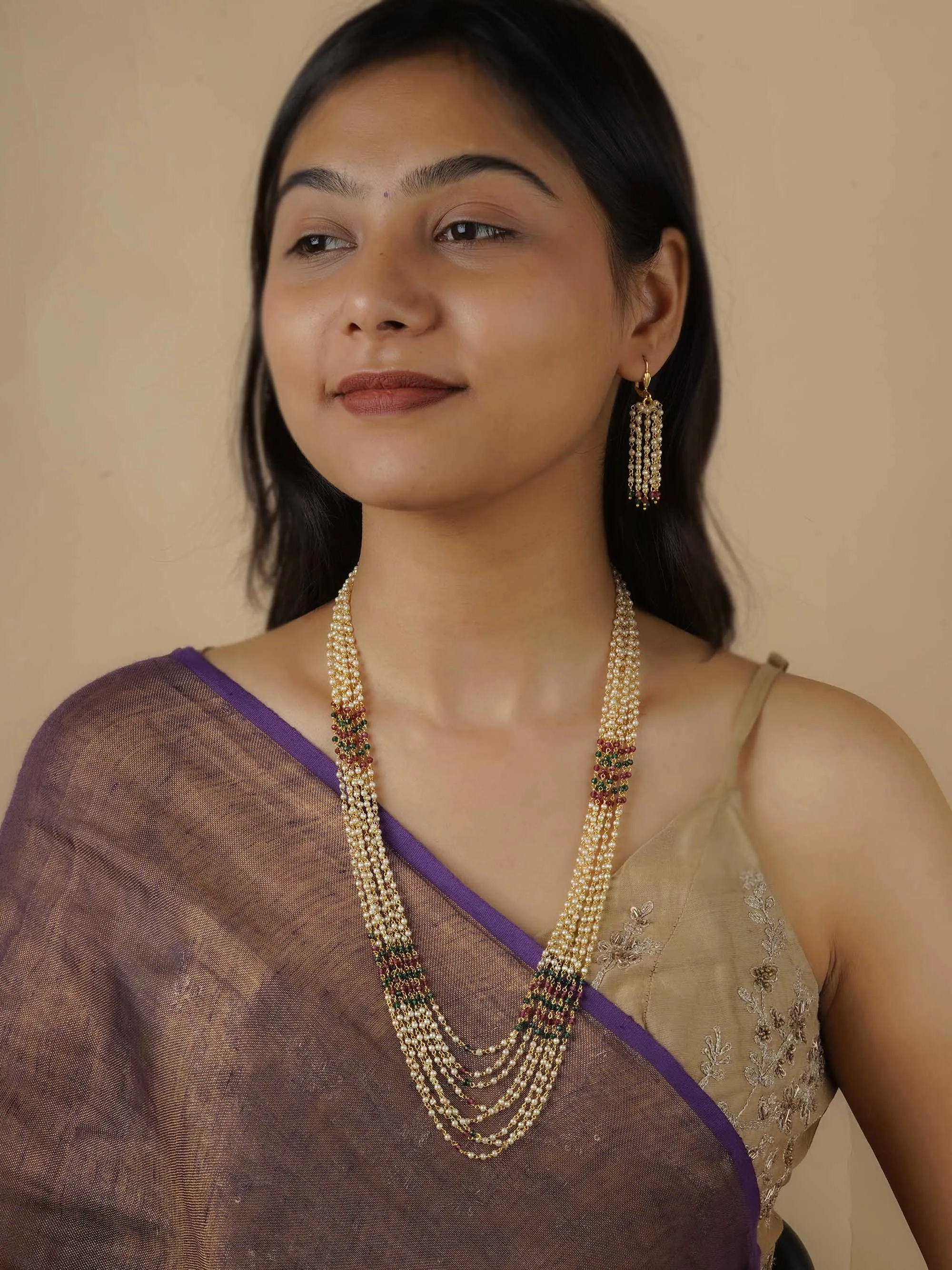 Multicolor Gold Plated Temple Necklace Set - TMPSET123M