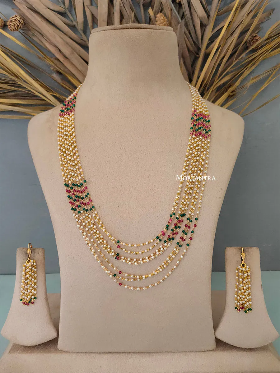 Multicolor Gold Plated Temple Necklace Set - TMPSET123M