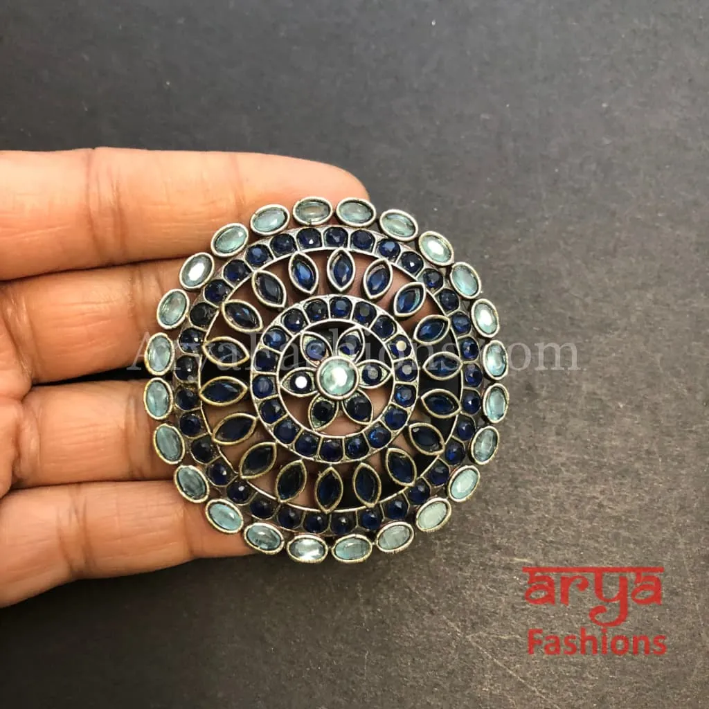Multicolor Stone Statement Ring/ Oxidized Silver Ethnic Adjustable Ring