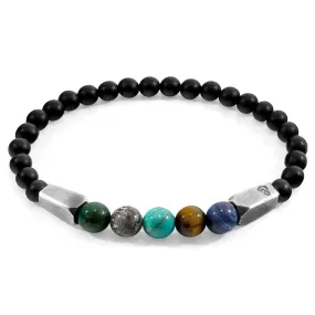 MULTICOLOURED MULTI-GEM HUKOU SILVER AND STONE BRACELET