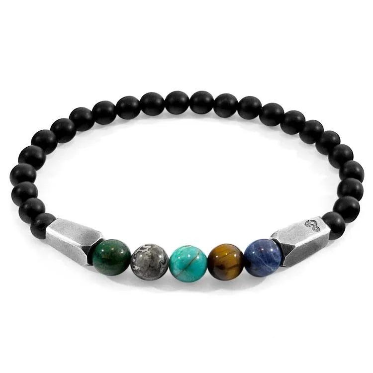 MULTICOLOURED MULTI-GEM HUKOU SILVER AND STONE BRACELET