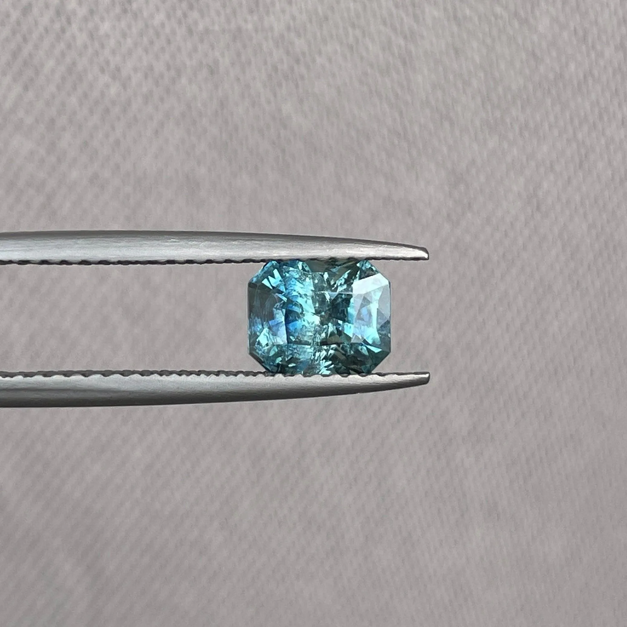 Natural Blue Green Sapphire Radiant Cut 5.40 x 6.50 Mm. 1.38 crt