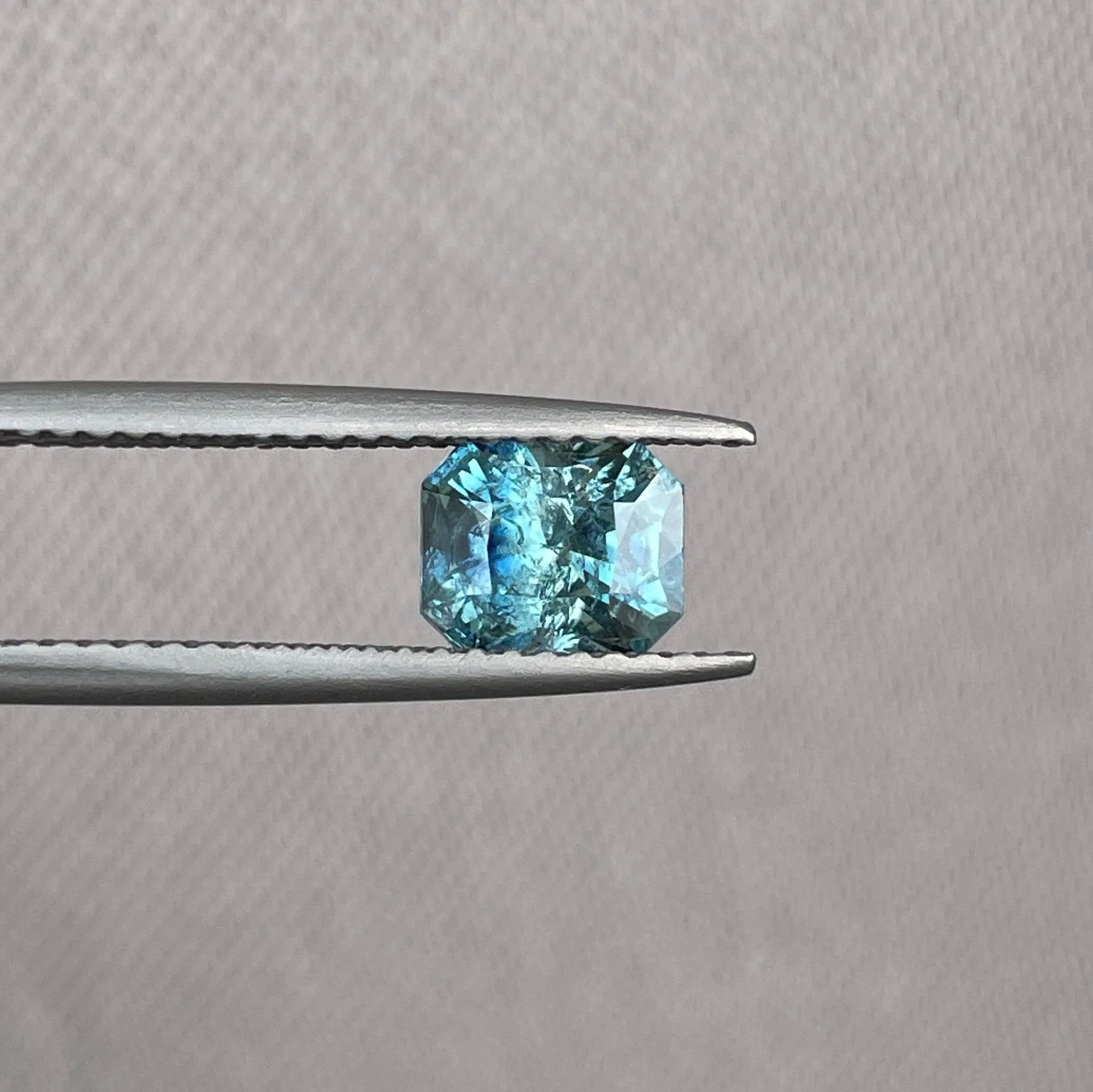 Natural Blue Green Sapphire Radiant Cut 5.40 x 6.50 Mm. 1.38 crt