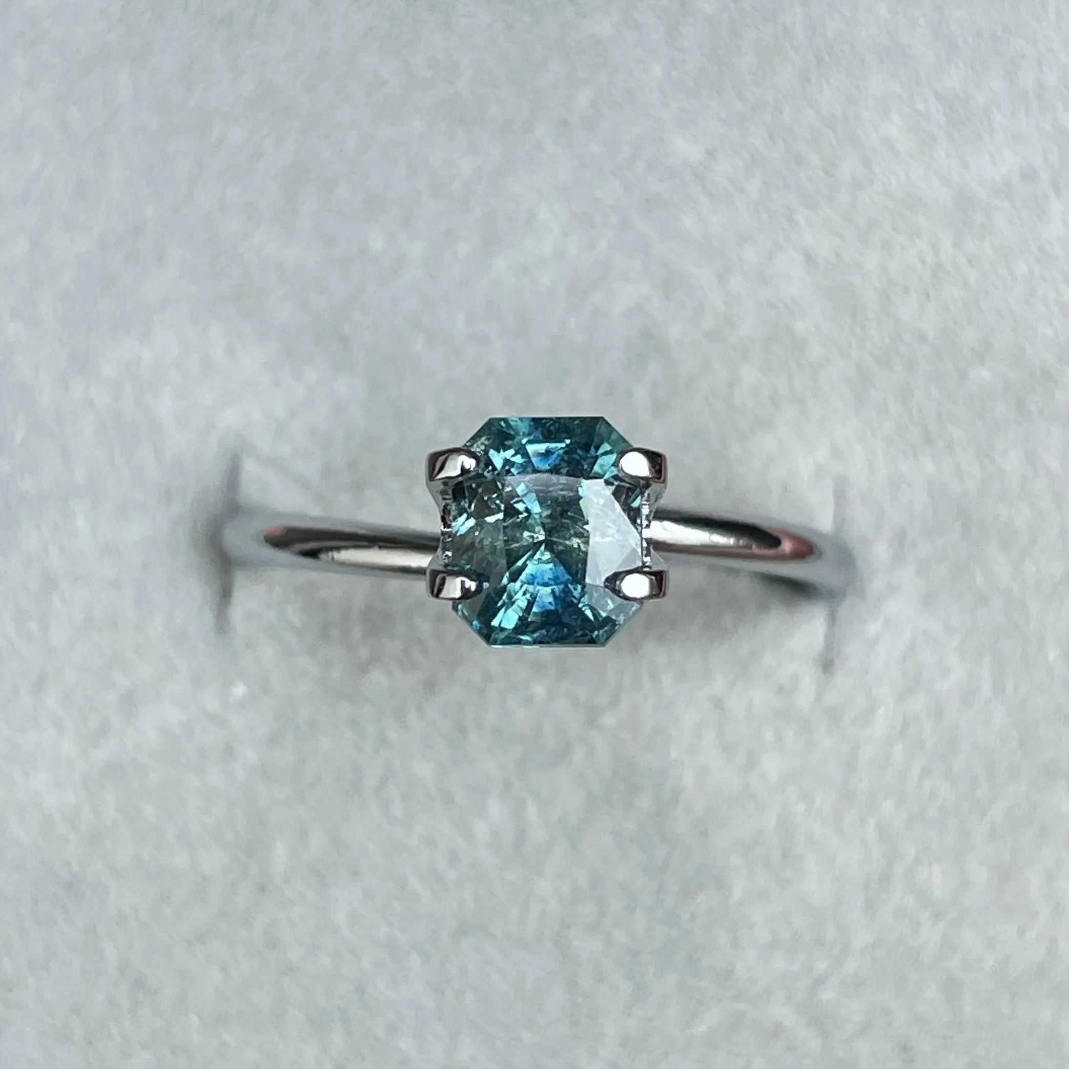 Natural Blue Green Sapphire Radiant Cut 5.40 x 6.50 Mm. 1.38 crt