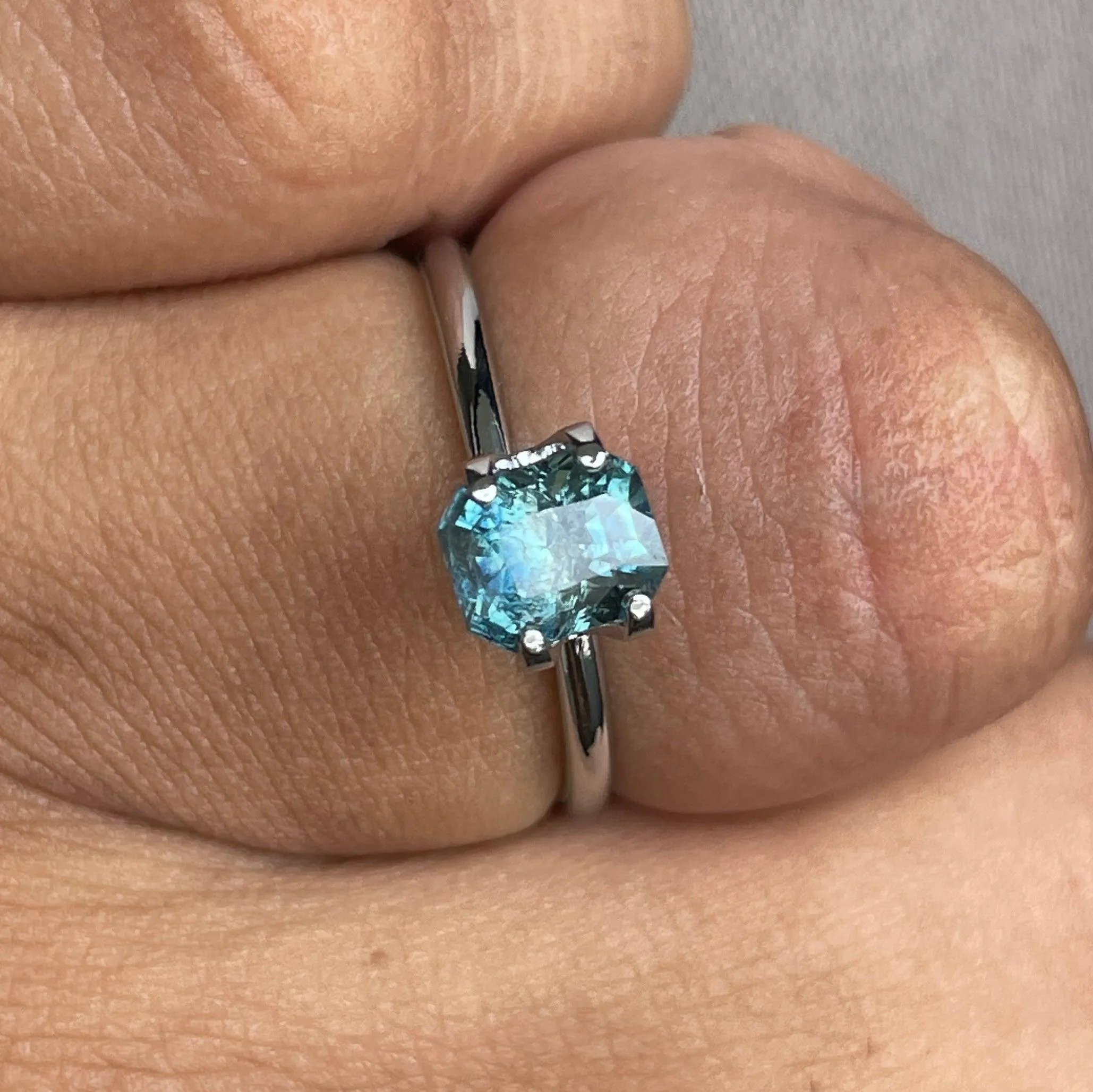 Natural Blue Green Sapphire Radiant Cut 5.40 x 6.50 Mm. 1.38 crt
