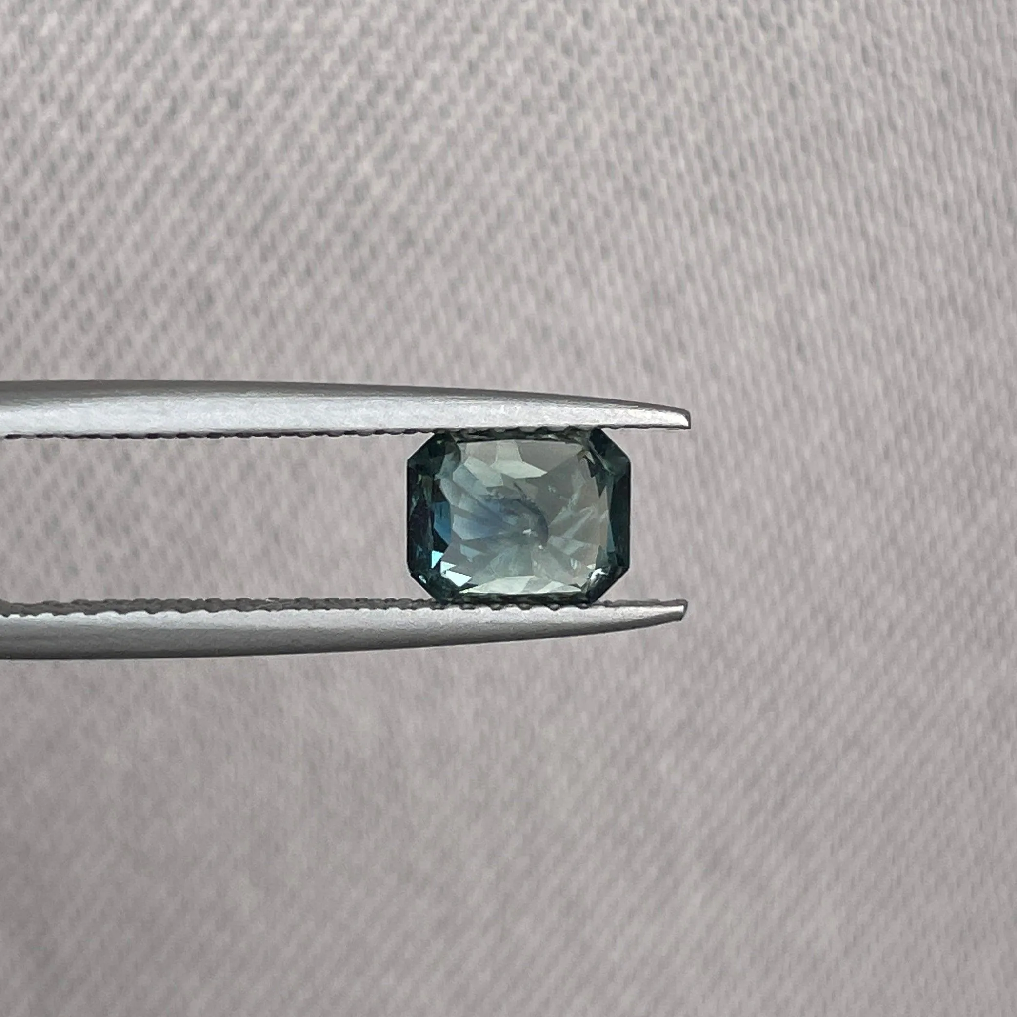 Natural Blue Green Sapphire Radiant Cut 5.40 x 6.50 Mm. 1.38 crt