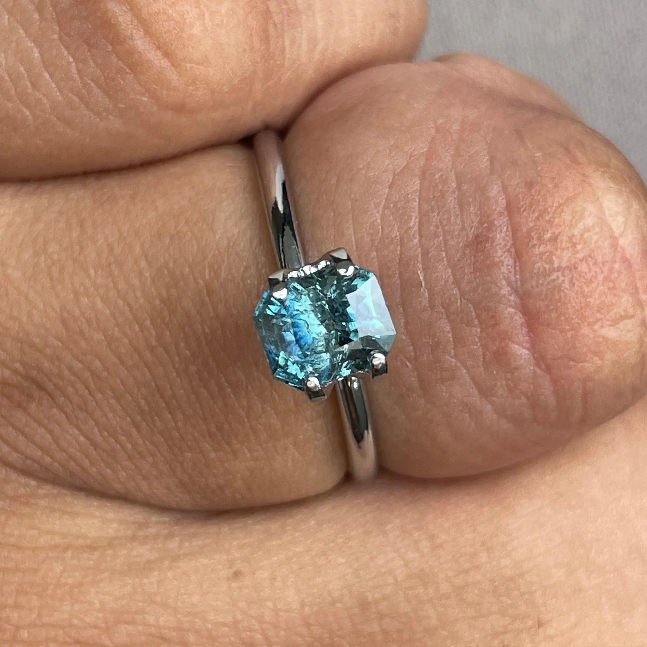 Natural Blue Green Sapphire Radiant Cut 5.40 x 6.50 Mm. 1.38 crt