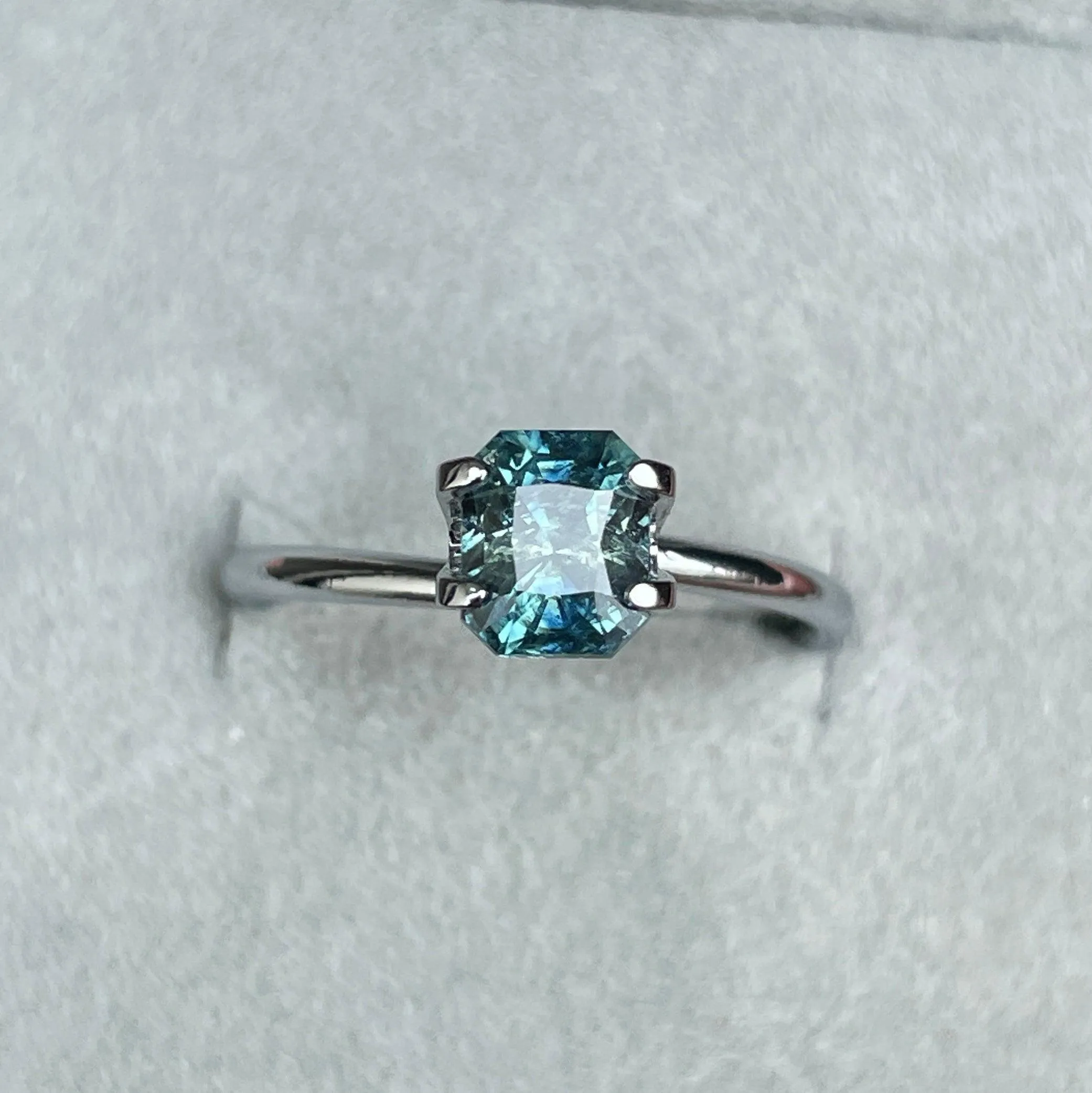 Natural Blue Green Sapphire Radiant Cut 5.40 x 6.50 Mm. 1.38 crt