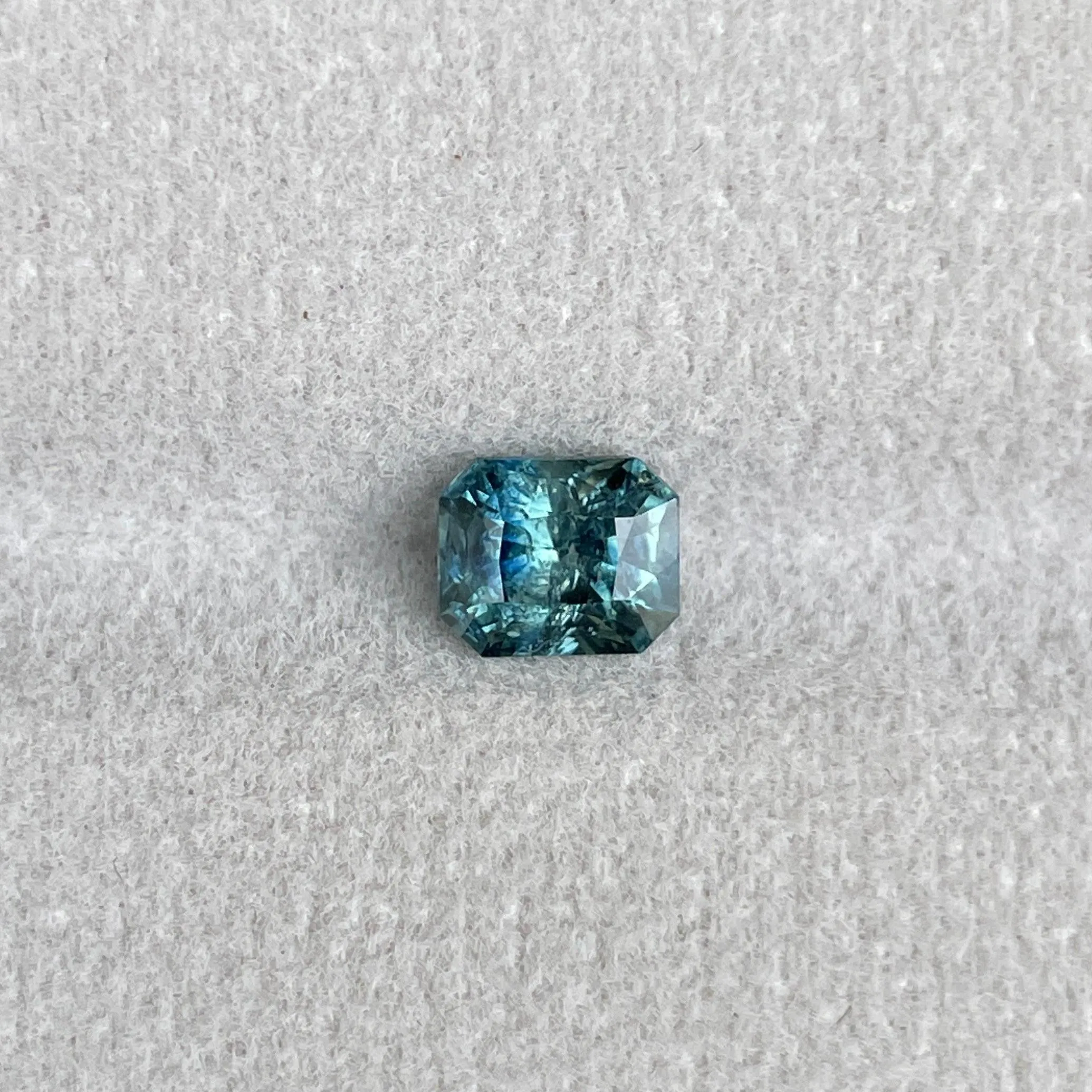 Natural Blue Green Sapphire Radiant Cut 5.40 x 6.50 Mm. 1.38 crt