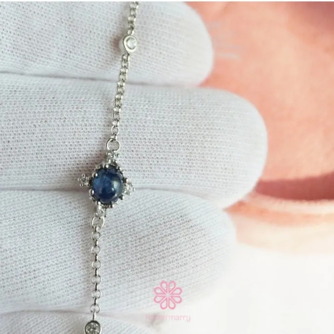 Natural Blue Star Sapphire Bracelet Sterling Silver925.