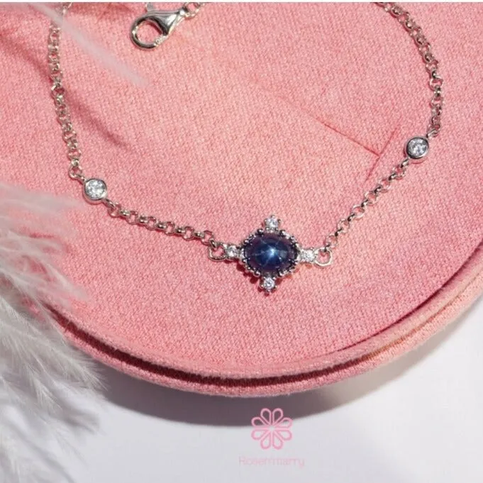 Natural Blue Star Sapphire Bracelet Sterling Silver925.