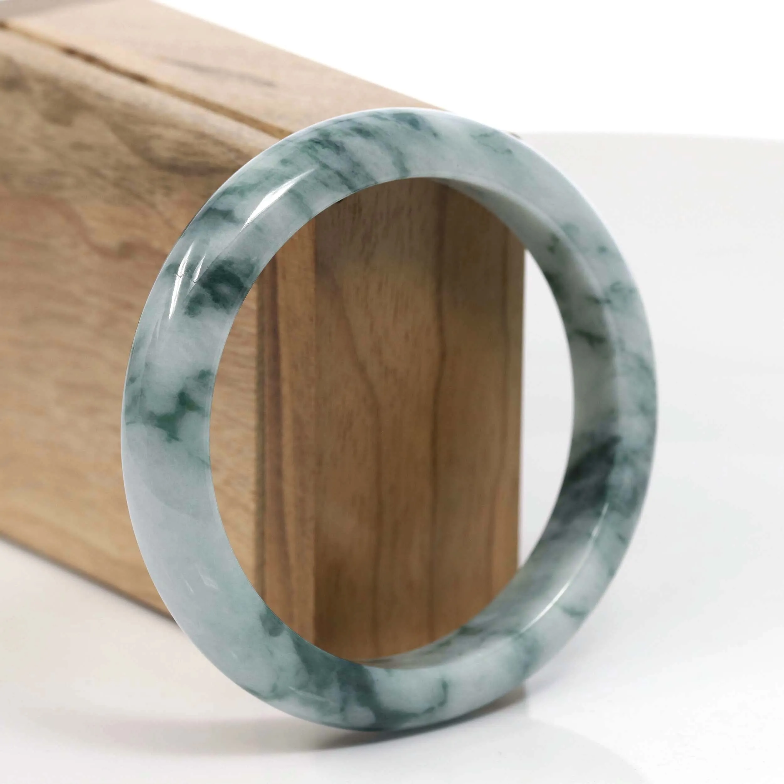 Natural Burmese Blue-green Jadeite Jade Bangle Bracelet (59.65mm)#T004