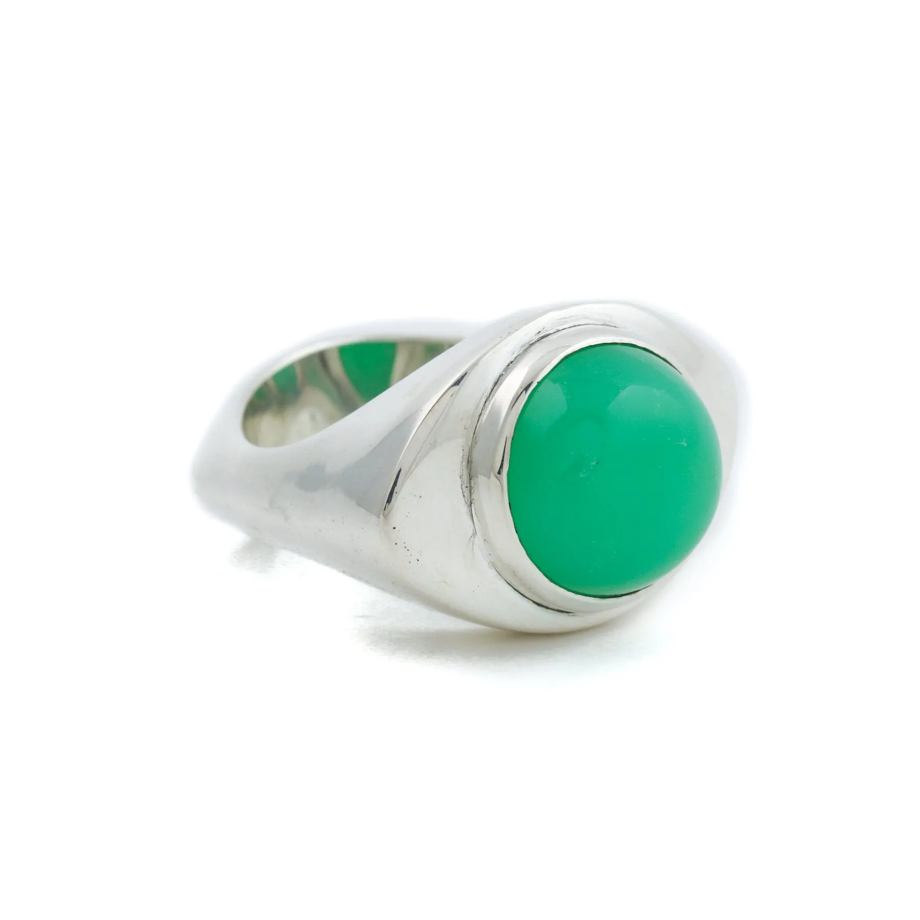 Natural Chrysoprase "God's Eye" Silver Signet Ring