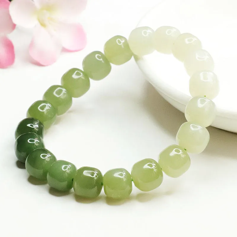 Natural Hetian Jade Jasper Bracelet with Sterling Silver Beads