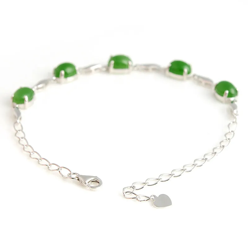 Natural Jade Bracelet Nephrite Silver Adjustable Bracelet WB7