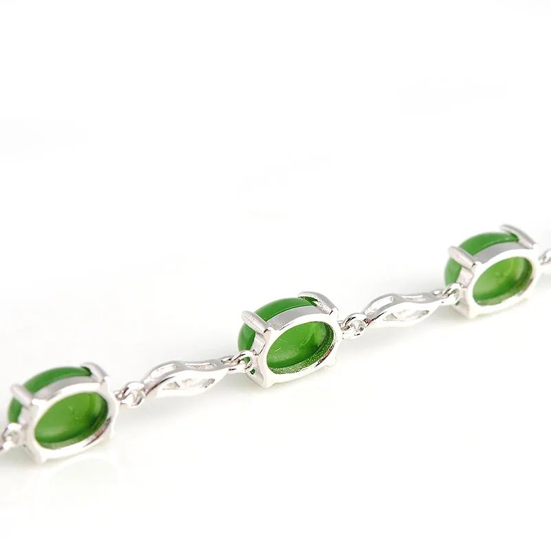 Natural Jade Bracelet Nephrite Silver Adjustable Bracelet WB7