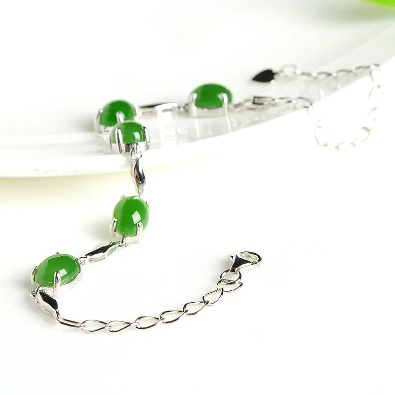 Natural Jade Bracelet Nephrite Silver Adjustable Bracelet WB7
