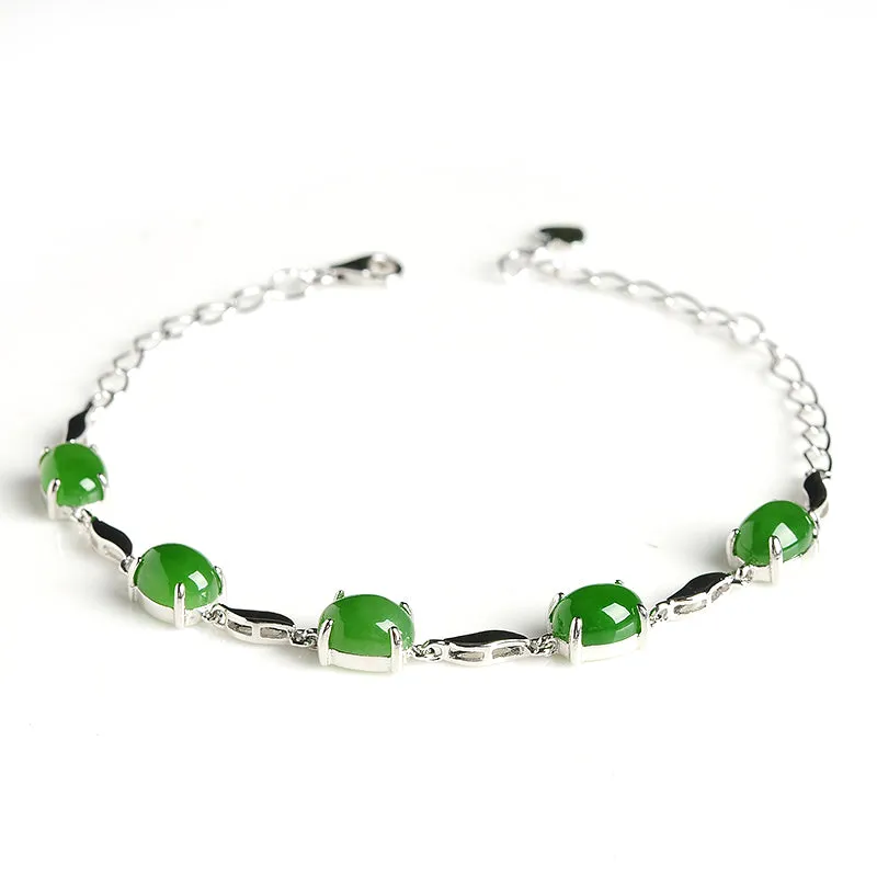 Natural Jade Bracelet Nephrite Silver Adjustable Bracelet WB7