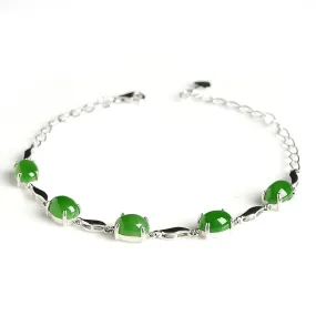 Natural Jade Bracelet Nephrite Silver Adjustable Bracelet WB7