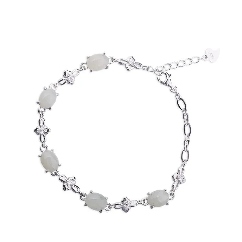Natural Jade Bracelet Nephrite Silver Bracelet NB144