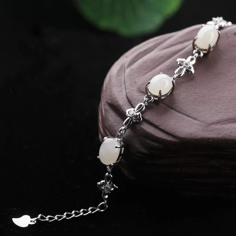 Natural Jade Bracelet Nephrite Silver Bracelet NB144
