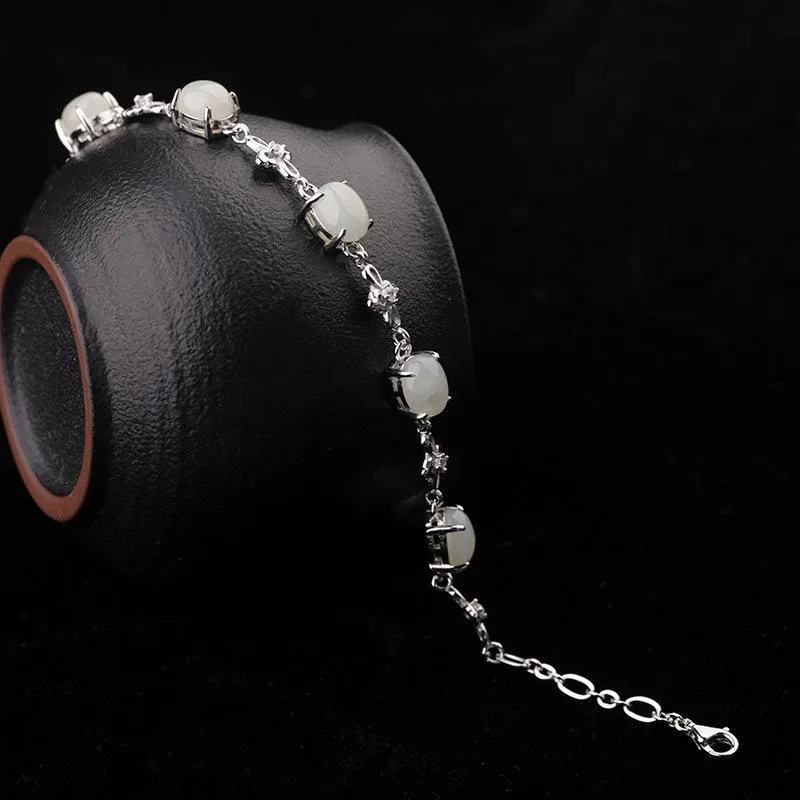 Natural Jade Bracelet Nephrite Silver Bracelet NB144