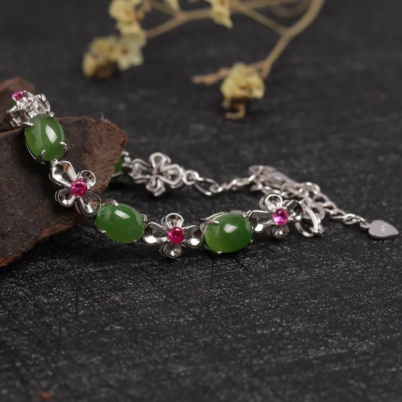 Natural Jade Bracelet Nephrite Silver Bracelet NB161